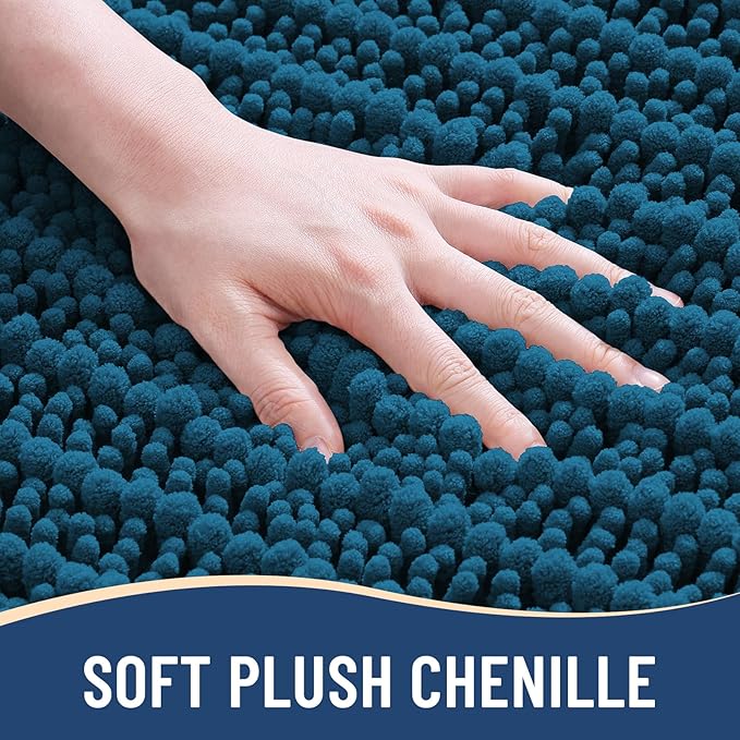Arotive Luxury Chenille Bathroom Rug Mat, Extra Soft Thick Absorbent Shaggy Bath Rugs, Non-Slip Machine Wash Dry, Plush Bath Mats for Bathroom, Shower and Tub, 36x24, Peacock Blue