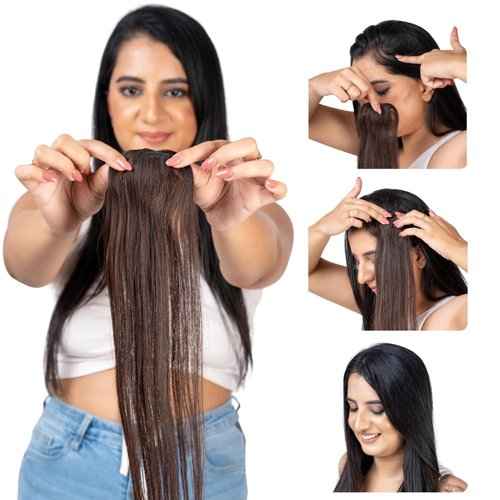 Capilus Invisible Hair Patch (Natural Brown, 12 Inch 1 Pack) | 100% Indian Human Hair Extensions for Women & Girls | Natural-Looking Volumizer | Undetectable, Durable & Non-Damaging Clip Mechanism