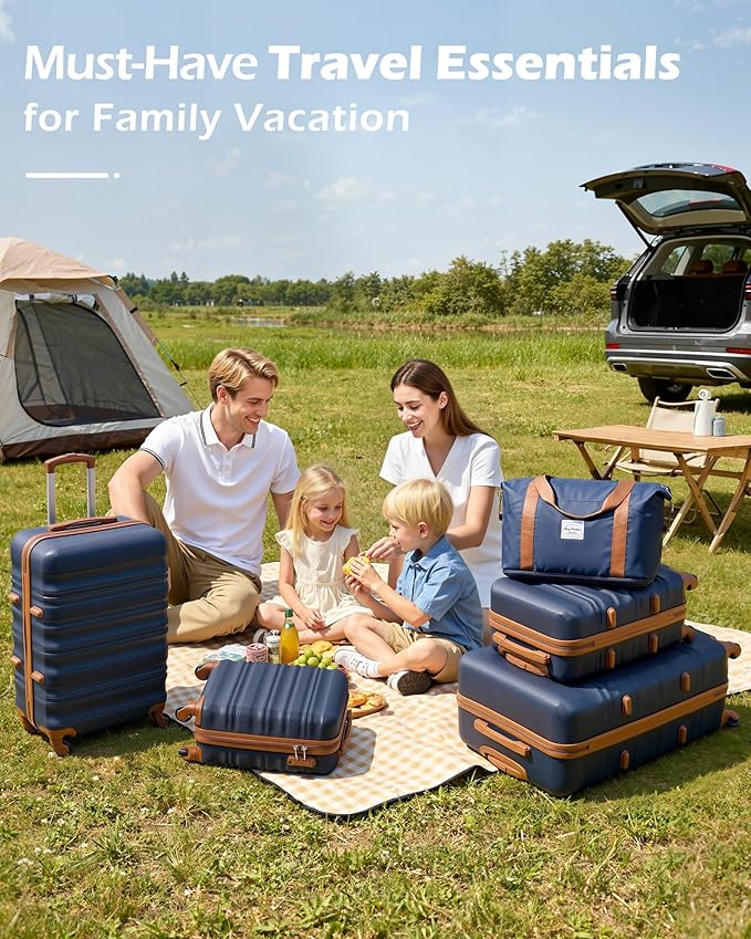LONG VACATION Luggage Set 6 Piece Luggage ABS hardshell TSA Lock Spinner Wheels Luggage Carry on Suitcase (NAVY, 6 piece set)