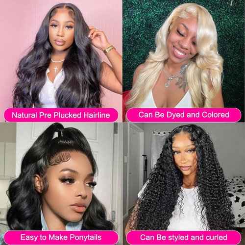 5x5 HD Lace Closure Wigs Human Hair Pre Plucked with Baby Hair Pre Cut Lace Glueless Wig Wear and Go 3 Seconds Body Wave Lace Closure Wig with Natural Hairline 200% Density (Natural color, 26 Inch)