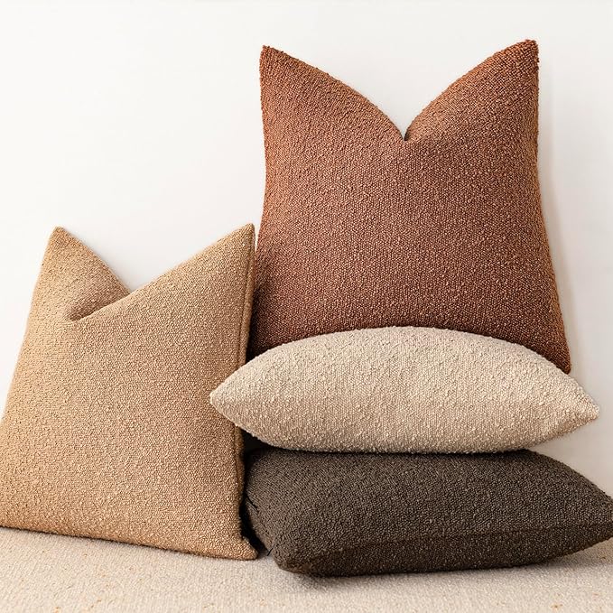 Foindtower Pack of 2, Decorative Textured Boucle Throw Pillow Covers Accent Solid Pillow Cases Neutral Couch Cushion Case for Chair Sofa Bedroom Living Room Home Decor 22x22 Inch Burnt Orange Hazel