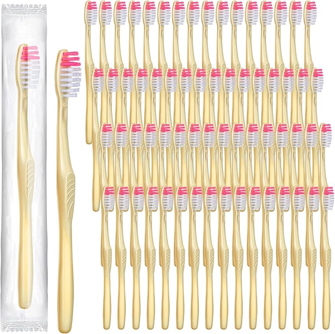 Tessco 500 Pcs Disposable Toothbrushes Individually Wrapped Soft Bristle Tooth Brush Set Travel Toothbrushes Bulk for Adults Oral Hygiene Dental Care Camping Guestroom Hotel(Yellow)