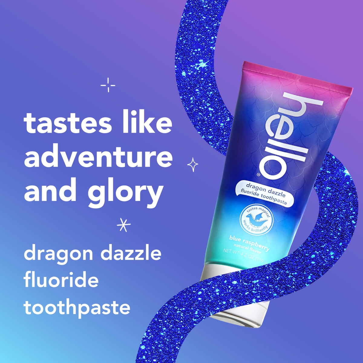 Hello Dragon Dazzle Blue Raspberry Kids Toothpaste, Fluoride Toothpaste, Ages 2+, No Artificial Sweeteners, No SLS, Gluten Free, Vegan, Pack of 12, 4.2 OZ Tubes