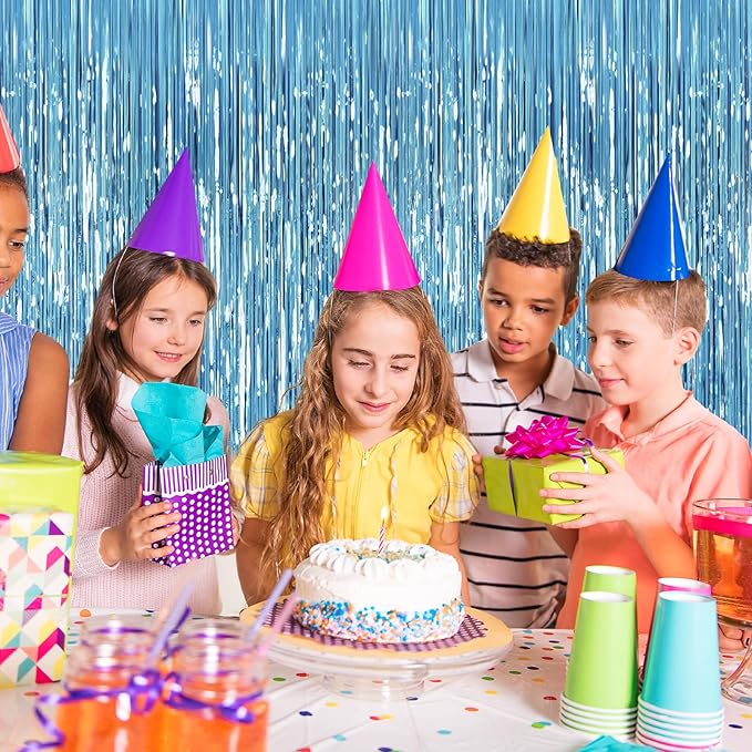 2Pack Backdrop Curtains, Sky Blue Tinsel Backdrop Photo Booth, Metallic Fringe Curtains Foil Tinsel Party Streamer for Birthday Wedding Party, Curtain Backdrop for Baby Shower Bachelorette Decorations