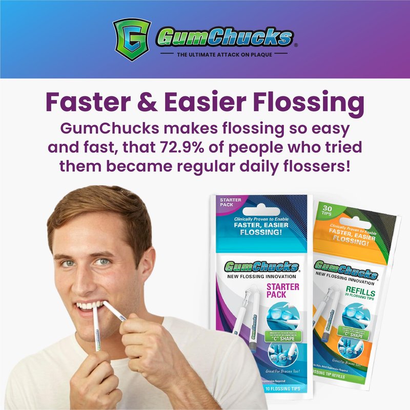 GumChucks Refill Tips - Floss Picks for Braces & Tight Teeth – Reusable Dual Handle Flosser – No Hands in Mouth - Easy for Kids, Adults & Seniors (90 Tips)