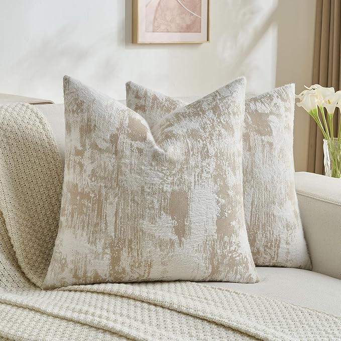 FUTEI Brown White Decorative Throw Pillow Covers 26x26 Inch Set of 2,Soft Faux Cashmere Jacquard - Textured & Cozy Euro Pillow Shams,Modern Home Decor for Couch Bed Living Room