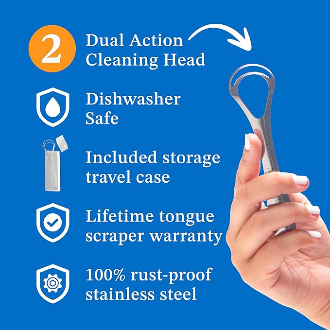 Mouthology Tongue Scraper for Adults (2 Pack), Reduce Bad Breath, Metal Tongue Scraper, Tongue Cleaner, Tongue Scraper, Stainless Steel Tongue Scraper, Tongue Cleaner for Adults, Tongue Scrubber