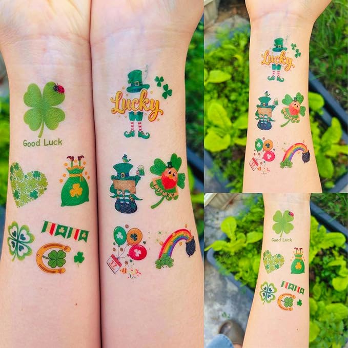 160PCS St Patricks Temporary Tattoos Stickers | St Patricks Party Favors Decorations Irish Holiday Green Clover Rainbow Shamrock Party Supplies Craft Gift Idea For Kids Boy Girl Teen Adult-8sheets