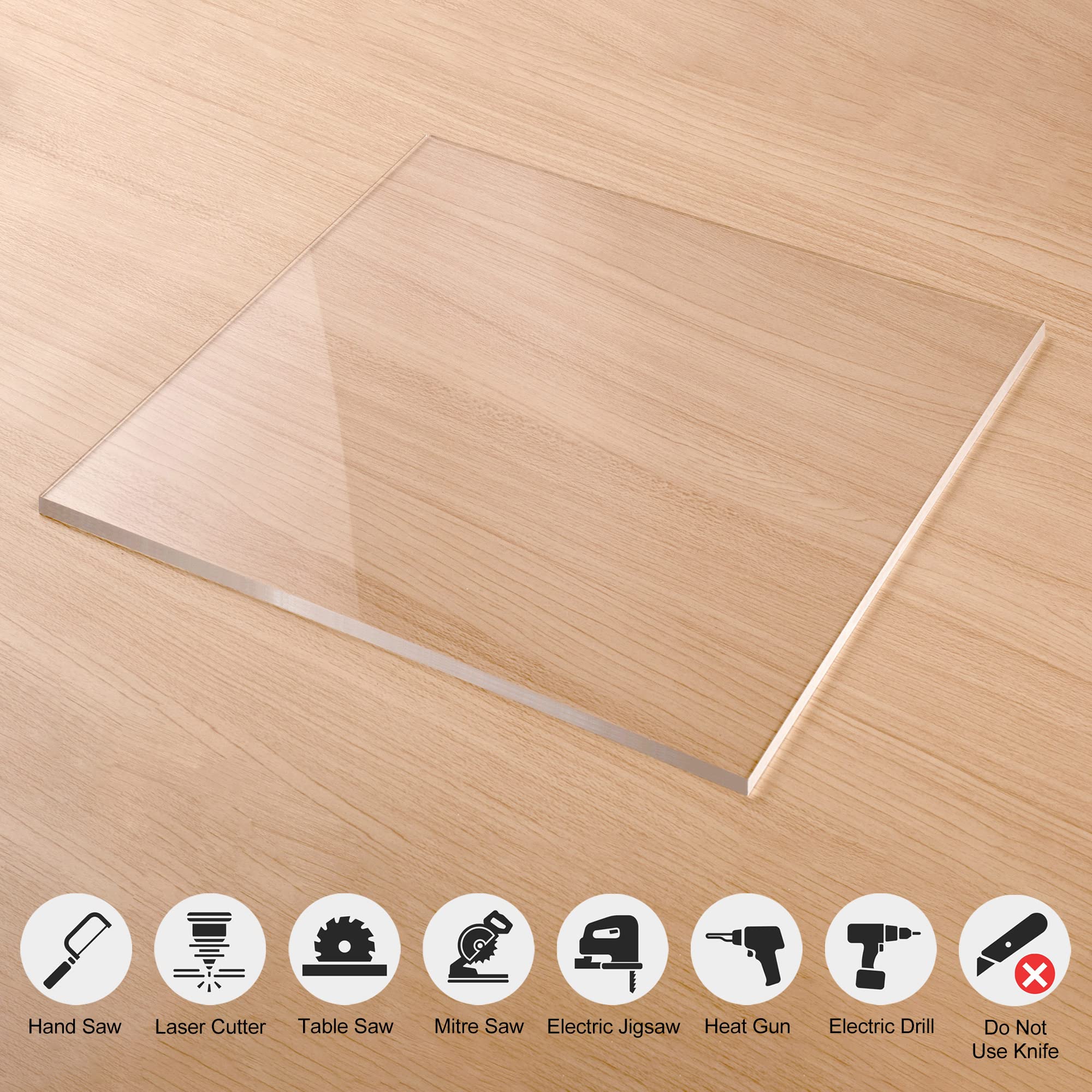 KAITELA Clear Acrylic Sheet 12" x 12" Cast Plexiglass Square 1/4" Thick (6mm) for Craft Projects, Wedding Sign, Laser Cutting, Engraving, Home Decor, Pack of 2