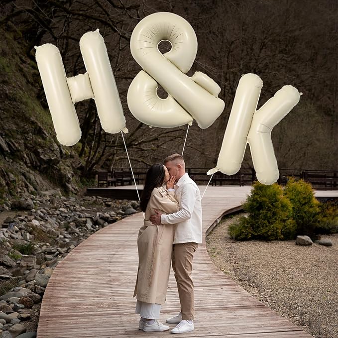 Biapian 40 Inch Ampersand Balloons, Cream Symbol & Foil Balloon, Big Single Sign Jumbo Balloon, Beige Large Aluminum DIY Balloons for Name Abbreviation, Birthday, Baby Shower, Wedding Party Decoration