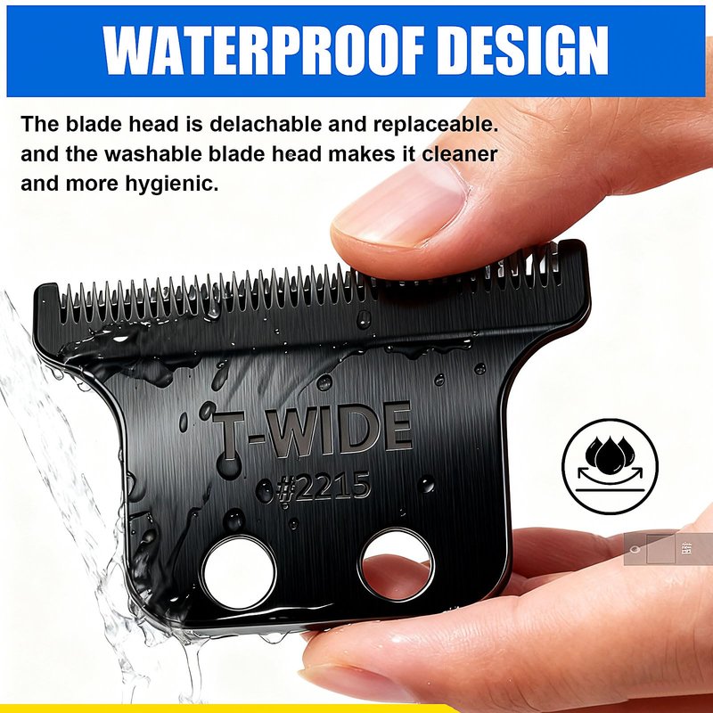 2PCS 2215 Replacement T Wide Blades Compatible with Wahl 5 Star Detailer Li Trimmer(8081) and (8171) - Adjustable Stainless-steel Zero-Gap Trimmer Blade ((3PCS-Black)