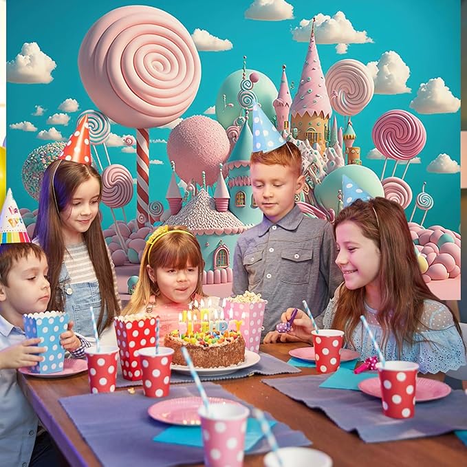 5x3ft Candyland Backdrop Fantasy Pink Sweet Candy Castle Photography Background Children's Birthday Party Candyland Theme Decorations Banner Photo Studio Props