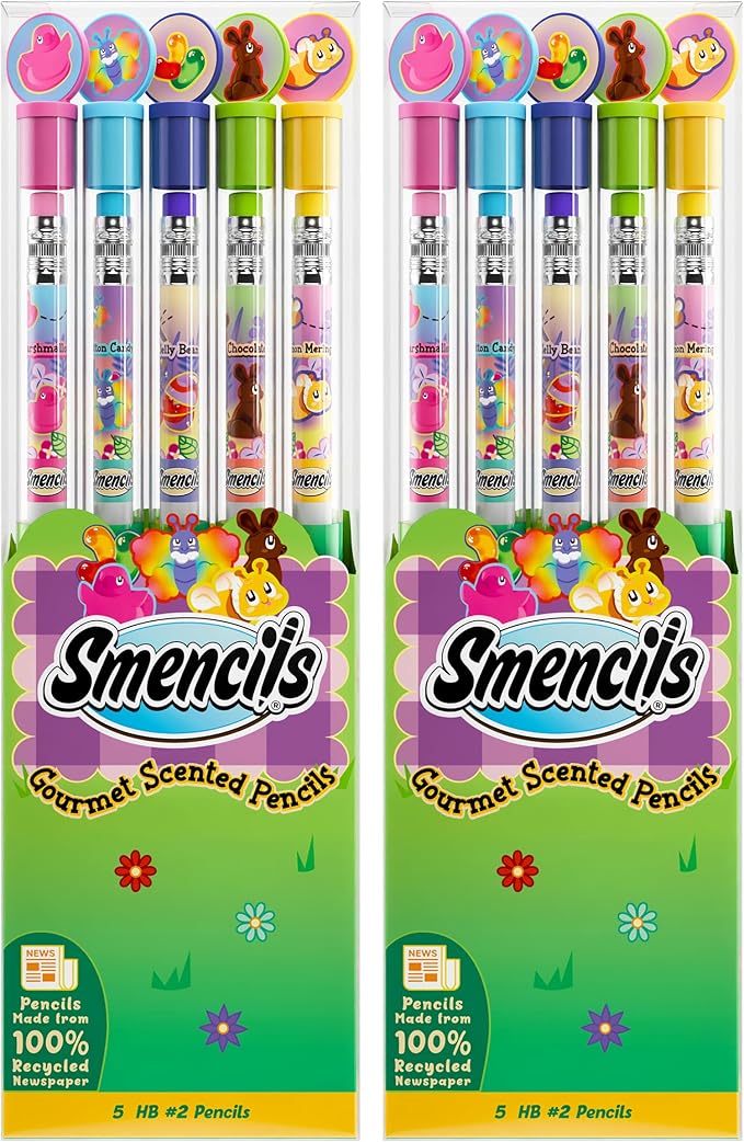 Spring Smencils (2 Pack) - HB #2 Patented Gourmet Scented Pencils, 5 Count, Gifts for Kids, School Supplies, Classroom Rewards, Easter day