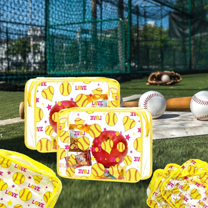 oyhqes 15PCS Softball Cosmetic Bag-Waterproof Softball Goodie Bag PVC Clear Portable Makeup Bags 6.1 x 4.72 x 2.36''Softball Team Gifts for Girls Team Player