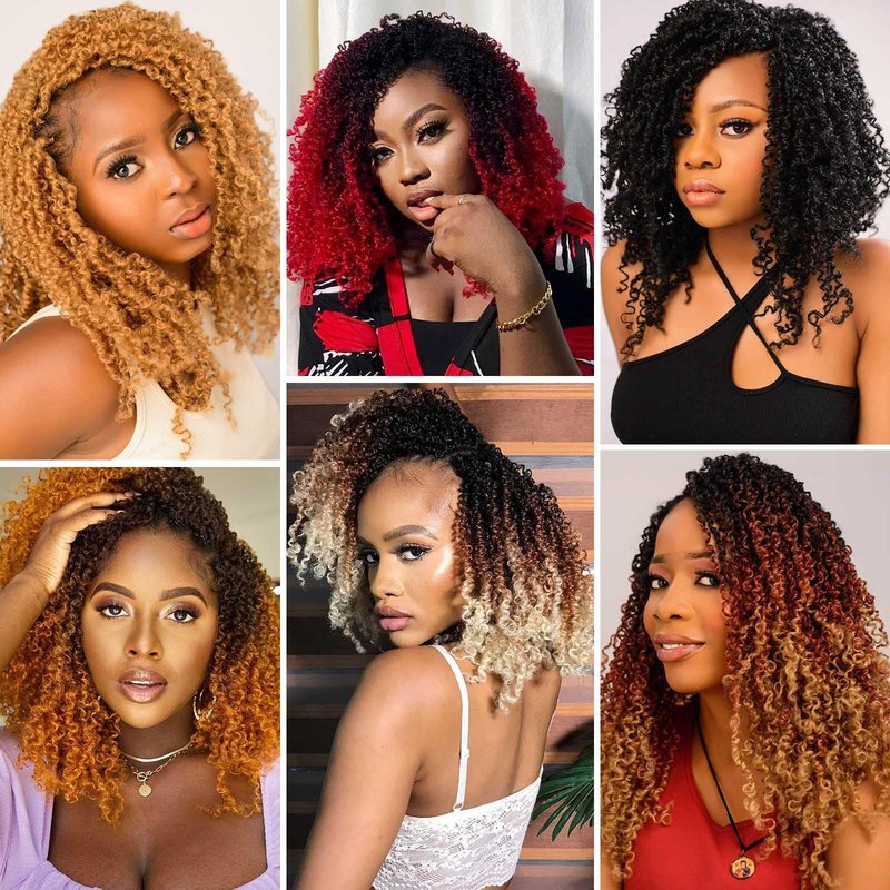 Aksice 12 Inch Yanky Twist Crochet Hair Pre-looped 8 Packs Mini Passion Twist Crochet Hair with Curly Ends Synthetic Crochet Braids Plus Yanky Twist for Black Women (12 Inch, 8 Packs,1B#)