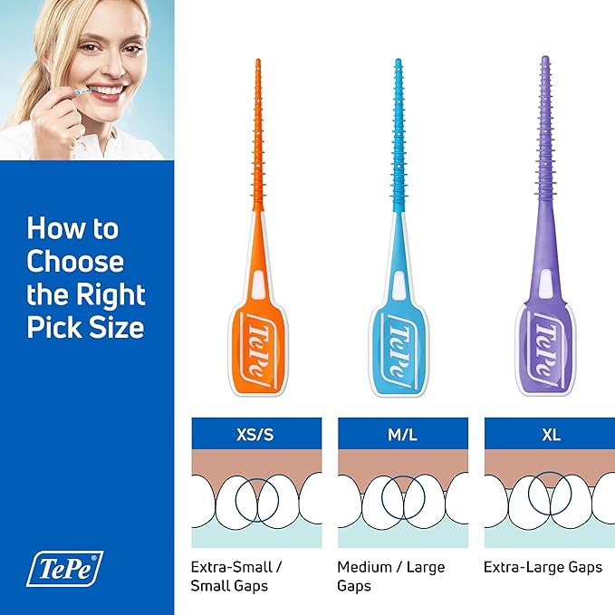 TEPE Dental Floss Picks, Tooth Picks Flossers, Floss Sticks, EasyPicks XS/S, Orange, 60 Pk