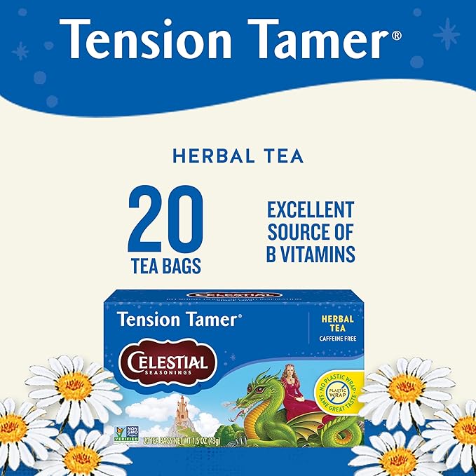 Celestial Seasonings Tension Tamer Herbal Tea, Caffeine Free, 20 Tea Bags Box (Pack of 6)