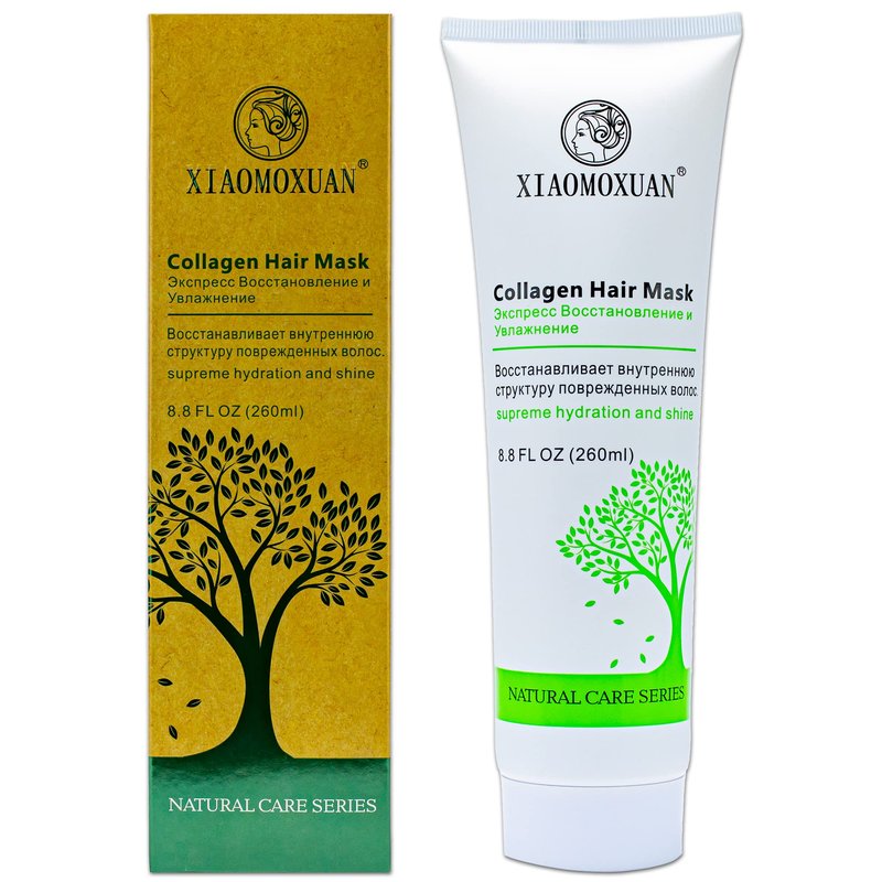 Xiaomoxuan Organic Collagen Mask for Dry Damaged Hair - Natural Deep Conditioning Hair Moisturizer with Tea Tree Oil - Split End Repair Treatment Masque, 8.8 Fl Oz