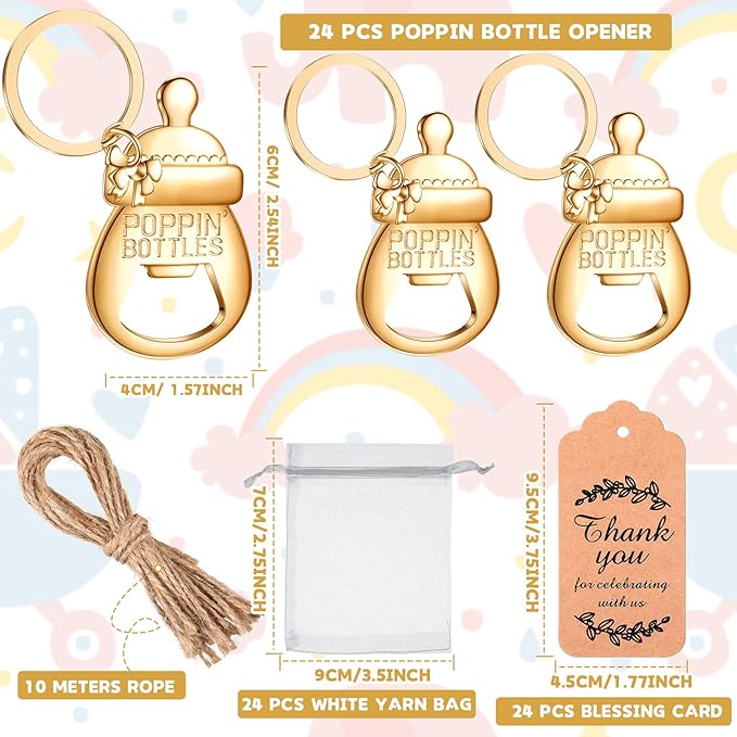 CHENGU Popping Bottle Openers Baby Shower Return Favors for Guests Bottle Opener Decorations and Souvenirs with Organza Bags Thank You Tags for Theme Party Favors (Key Chain Style,73 Pieces)