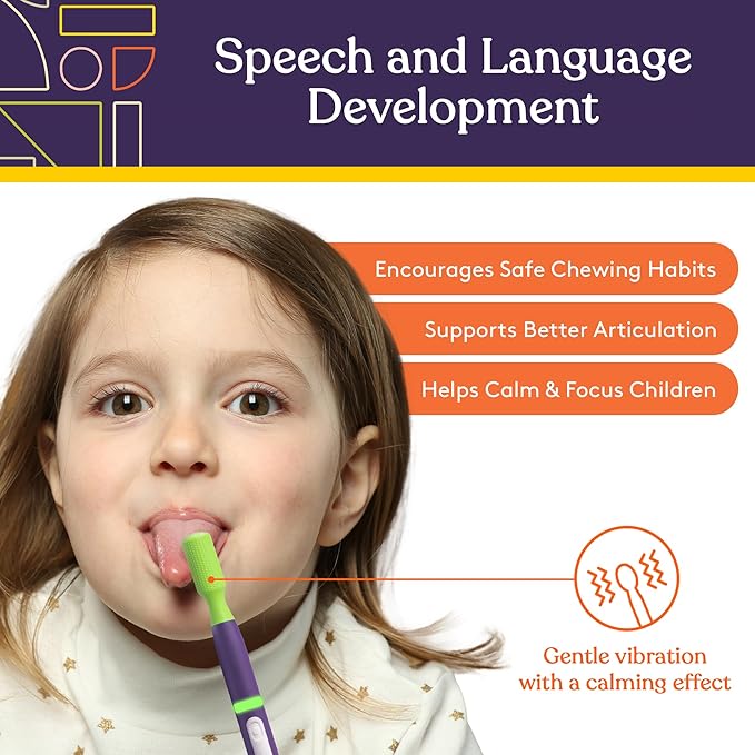 Special Supplies Buzz Buddy Oral Motor Stimulation kit with 12 Soft Textured Interchangeable Heads, Calm Sensory Needs, Support Speech, and Stimulate Self Feeding, Gentle Vibrations