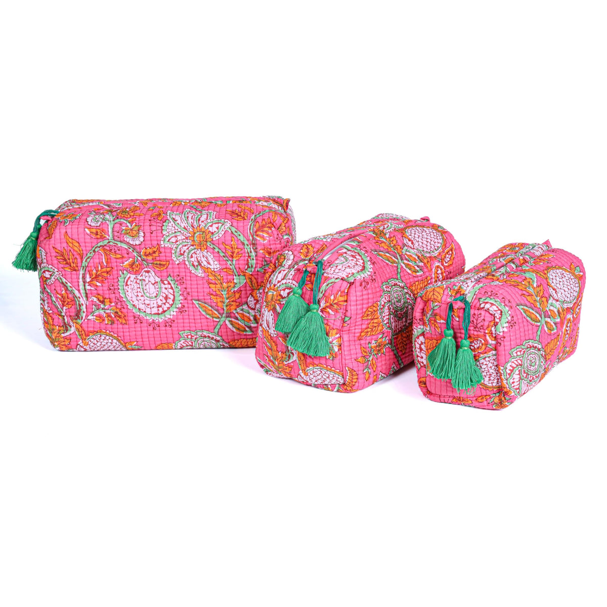 AAVIANA Block Print Designer Toiletry Bag & Makeup Case - Boho Floral Quilted Pouch for Cosmetics, Skincare - Waterproof Lined Organizer for Purse, Travel, Gift Medium (7x5x4 inches) Multi 1