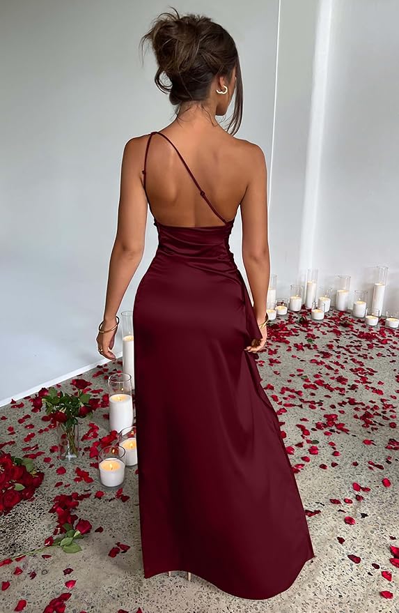 Memoriesea Women's Sexy One Shoulder High Split Cocktail Wedding Party Maxi Dress