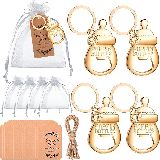 CHENGU Popping Bottle Openers Baby Shower Return Favors for Guests Bottle Opener Decorations and Souvenirs with Organza Bags Thank You Tags for Theme Party Favors (Keychain Style,151 Pieces)