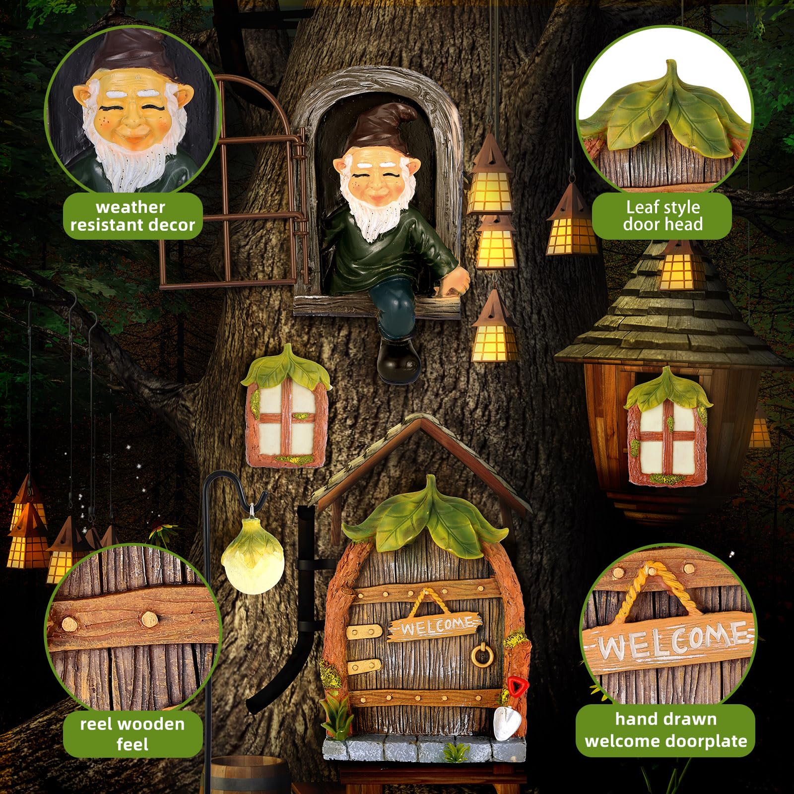Czlotyh 7 Pcs Fairy Garden Accessories Tree Hugger Gnome Statue Tree Faces