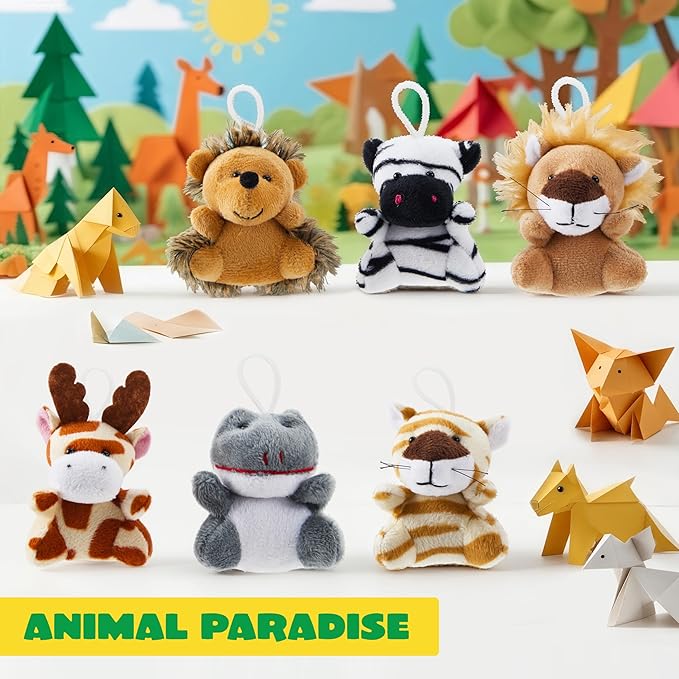 JOYIN 24 Pcs Mini Safari Animal Plush Toys (24 Units 3" Each), Animals Keychain Decoration for Kids, Small Stuffed Animal Bulk for Kids, Carnival Prizes, School Gifts, Easter Party Favor Goodie Bags