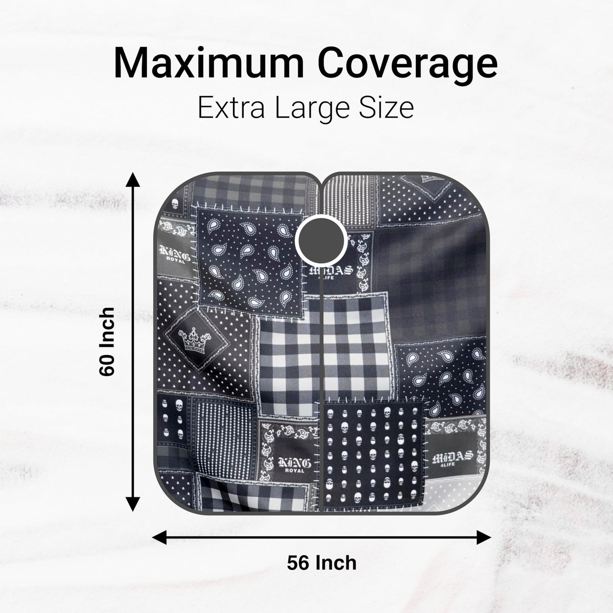 King Midas Barber Hair Cutting Cape for Men & Women - Adjustable Neck Hair Cape for Haircuts with Snap Button, Bandana Barber Cape - Chain – Navy Blue
