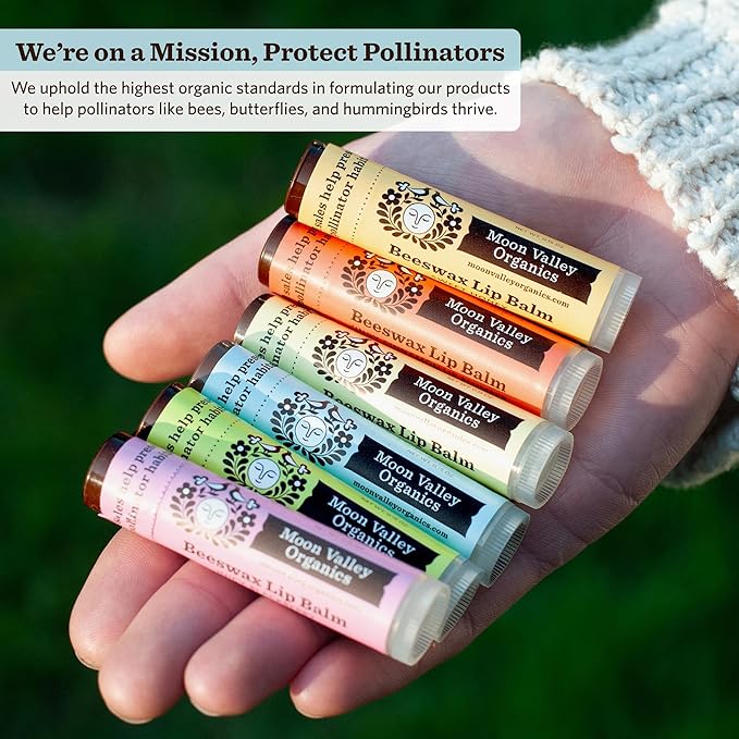 Moon Valley Organics Beeswax Lip Balm for Moisturizing Lips and Cuticles (COOL MINT VANILLA, 6-Pack)