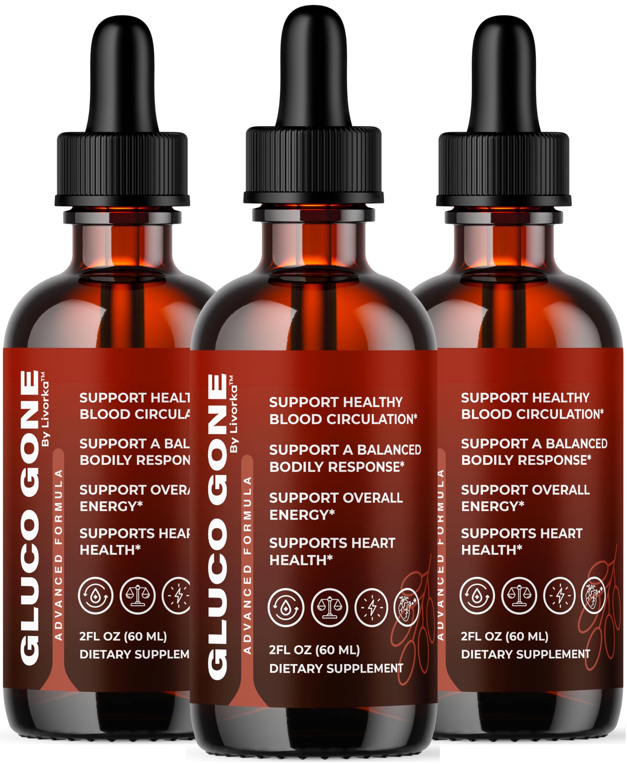 (3 Pack) GlucoGone Drops - Original Premium GlucoGone Liquid Drops All Natural Ingredients Support Advanced Formula for Overall Health & Wellness, Organic Droppers, 3 Bottles for 3 Months