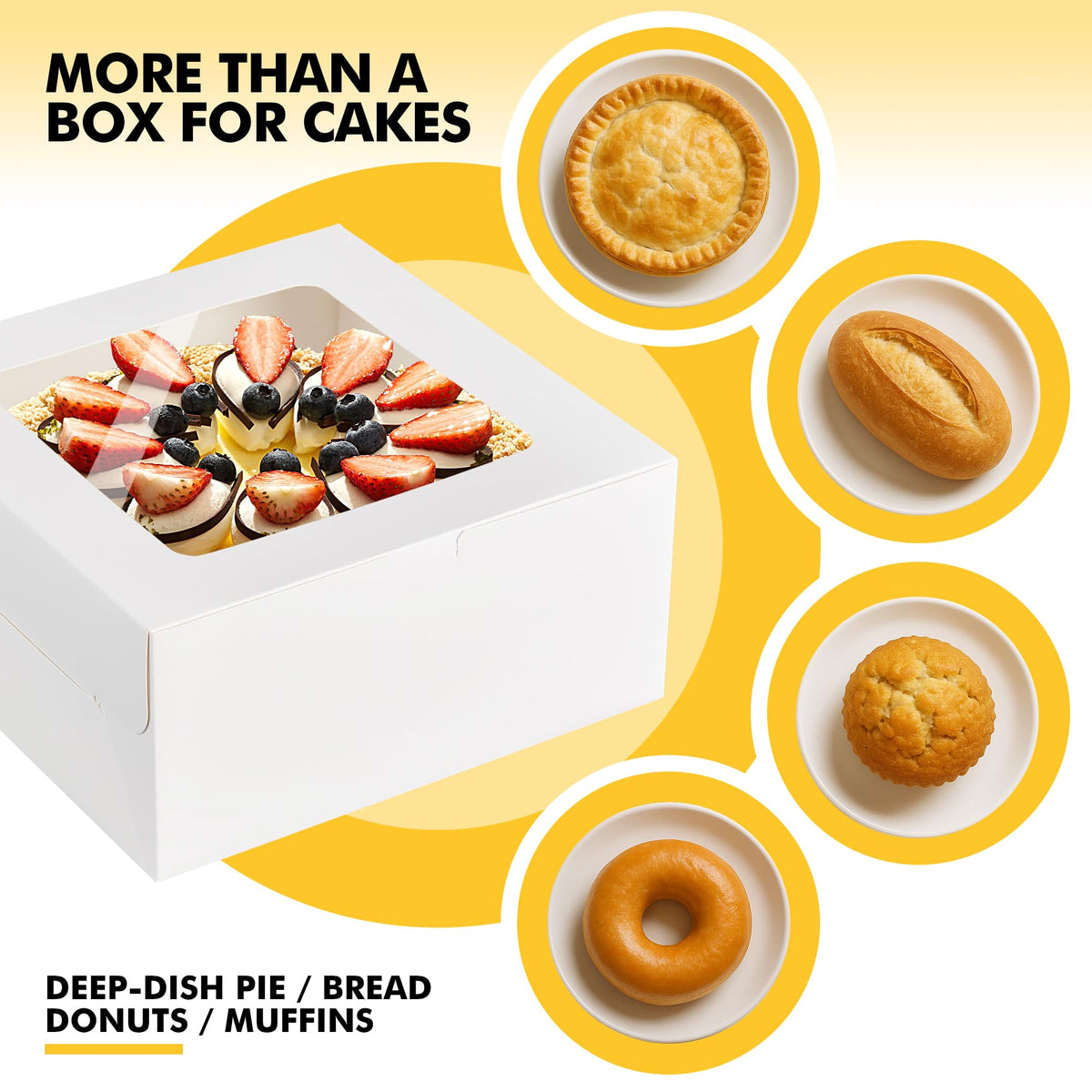 RACETOP 32pcs Cake Boxes with Window, 10x10x5 Inches White Bakery Boxes, Cookie Dessert Boxes, Pastry Box, Square Cardboard Cake Box for Cake, Birthday Party, Donuts, Wedding
