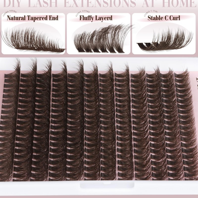 Dark Brown Lash Clusters 80D Fluffy Wispy Volume Cluster Eyelash Extensions D Curl 10–18mm Individual Cluster Lashes 240PCS Brown Eyelash Clusters DIY Lash Extension for Natural Glam Look by Yawamica