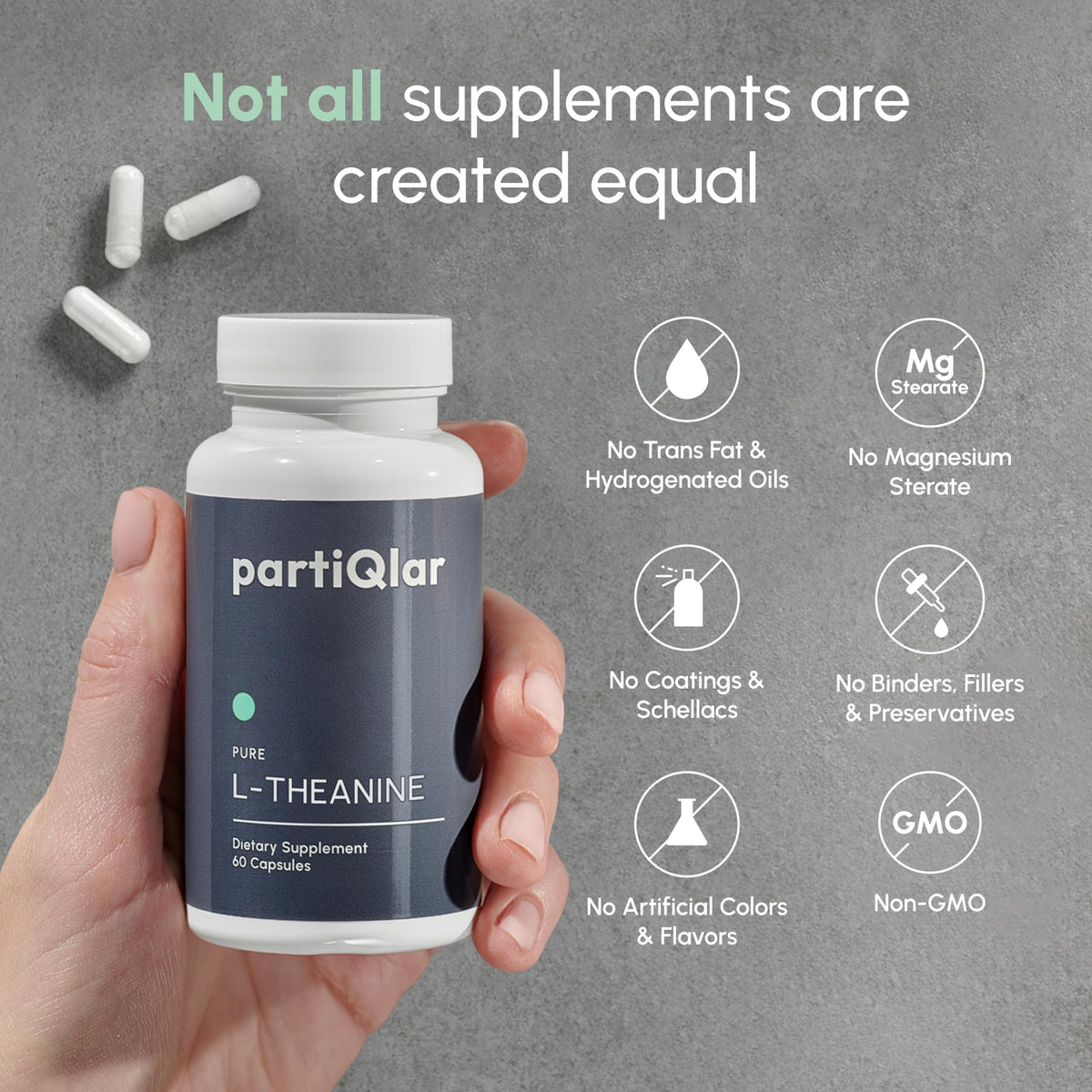 partiQlar L-Theanine Supplement 200mg – Double Strength L Theanine for Calm Focus, Caffeine Synergy & Sleep Support – 60 Vegetarian Capsules