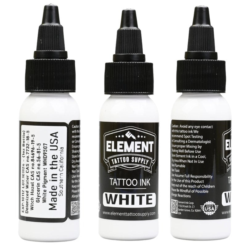 Element Tattoo Supply Tattoo Ink Set Black White Professional Solid Color for Human Skin Tattooing, Outlines, Shading, Blending, Mixing Color Supply for Artists 1oz Bottle
