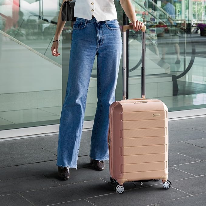 Traveler's Choice Pagosa Hardshell Expandable Luggage with Spinner Wheels, Latte Beige, 22-Inch Carry-on