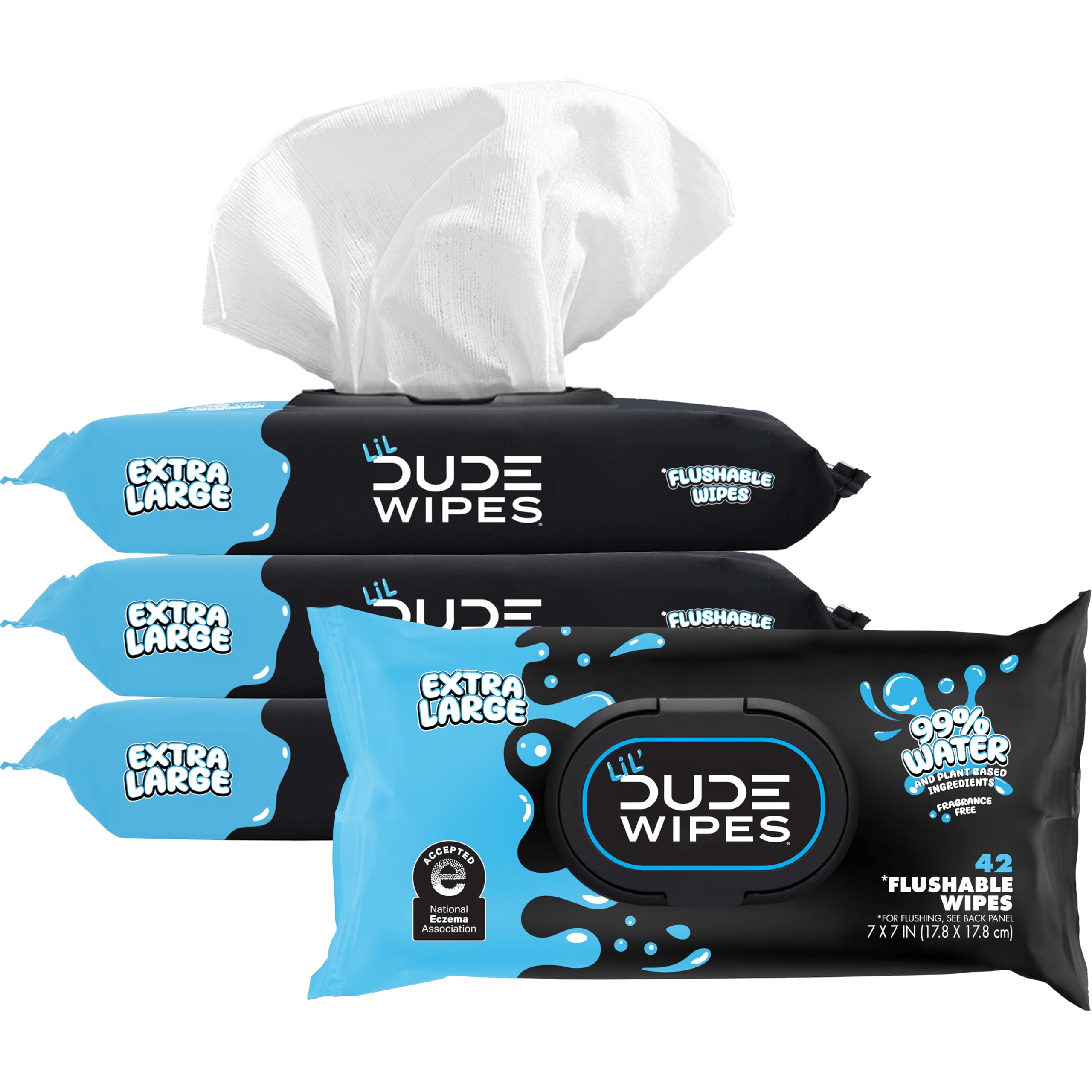 DUDE Wipes LiL' DUDE Flushable Water Wipes for Toddlers - Potty Training Toilet Safe (unlike nonflushable baby wipes) - 99% Water, Hypoallergenic for Sensitive Skin - Unscented, 4 Pack (168 Count).