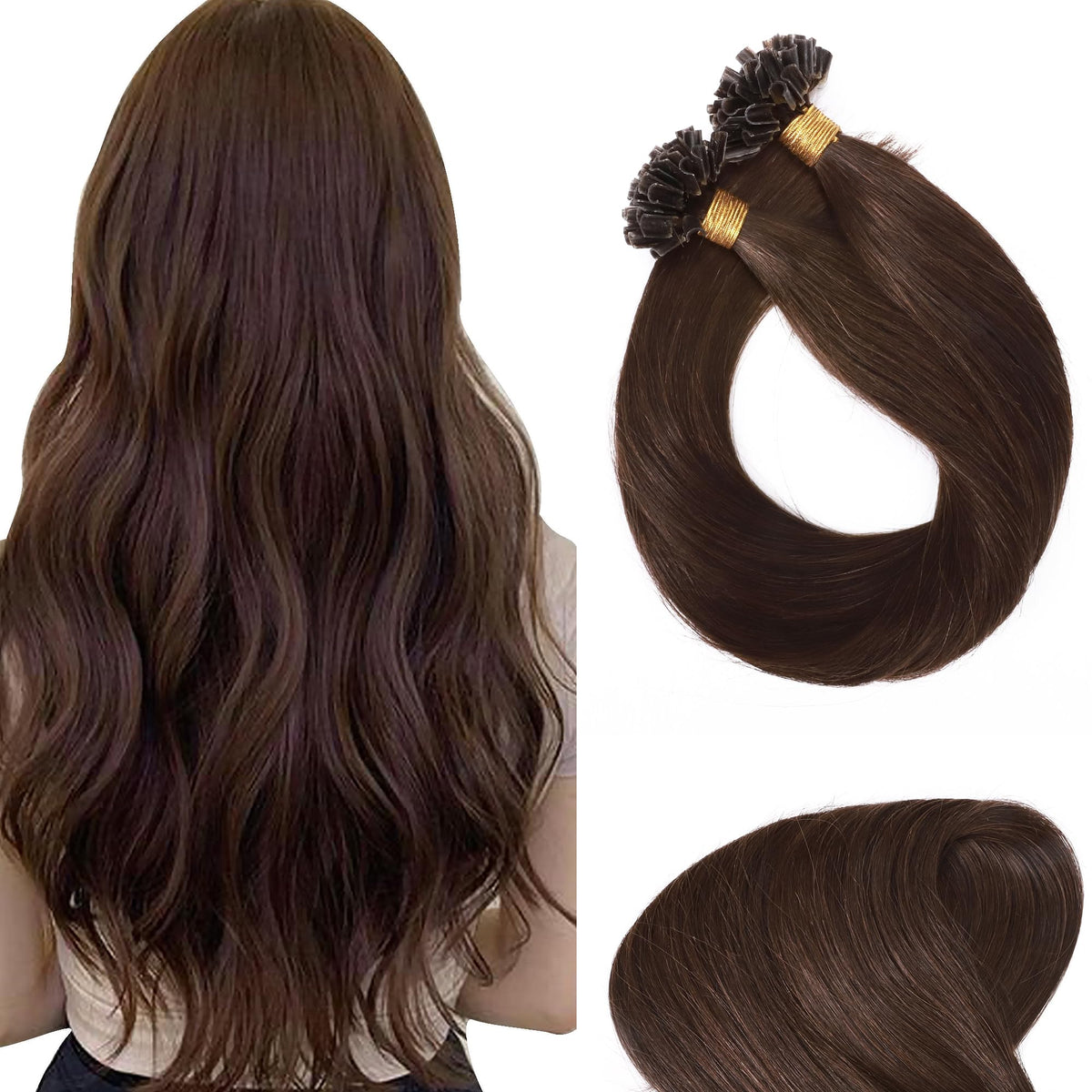 SEGO U Tip Hair Extensions Human Hair Keratin Pre Bonded Hot Fusion Nail Tip Balayage Natural Silky Straight Extensions 50 Strands 50g/Pack -14 Inch Medium Brown
