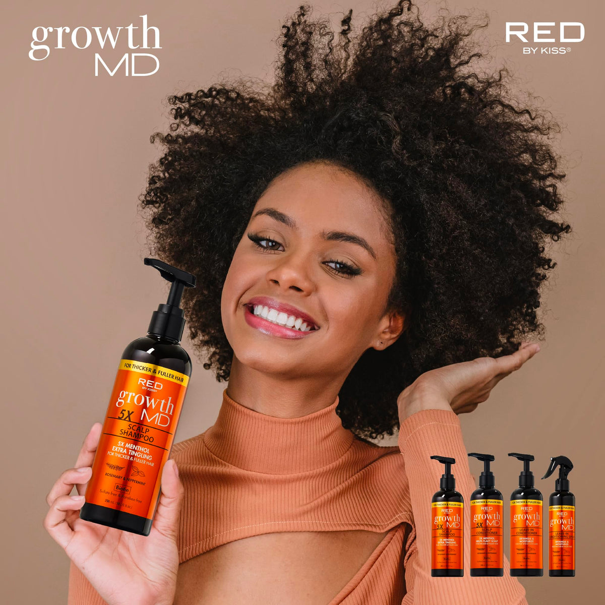 Red by Kiss Growth MD Scalp Shampoo, 5X Menthol Extra Tingling for Thicker & Fuller Hair, Vitamins & Biotin Infused for Strengthening & Itch Relief, Vegan Formula & Cruelty Free (10oz)