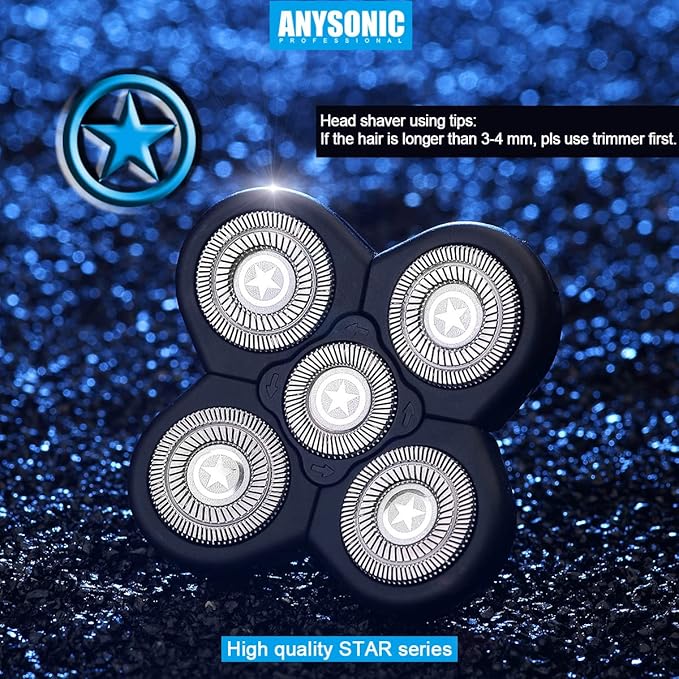 Universal 5 Blades Men's Electric Shaver Replacement Heads (5 Star series) for Head Shaver Universal replacement heads Wet and Dry (5 Blades, Black)