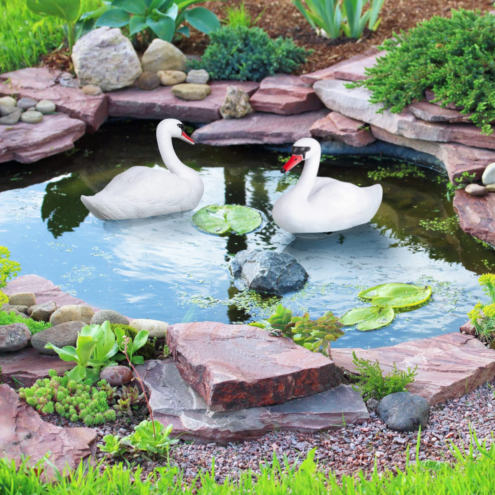 Deekin Swan Decoy Pool Float, 2 Pcs, Goose Decoy for Pond Garden, White
