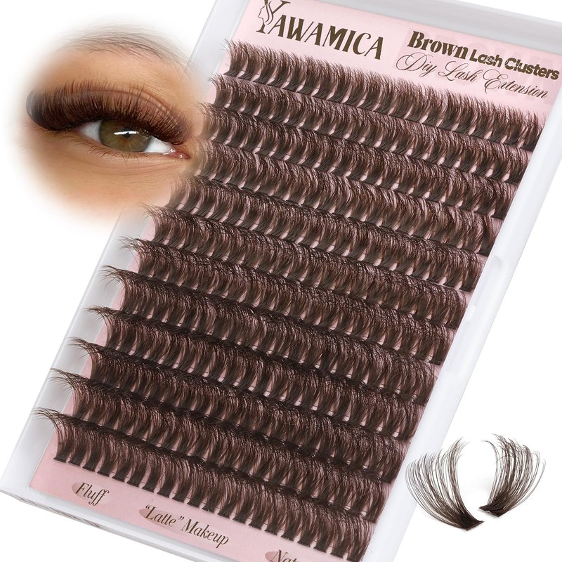 Dark Brown Lash Clusters 80D Fluffy Wispy Volume Cluster Eyelash Extensions D Curl 10–18mm Individual Cluster Lashes 240PCS Brown Eyelash Clusters DIY Lash Extension for Natural Glam Look by Yawamica