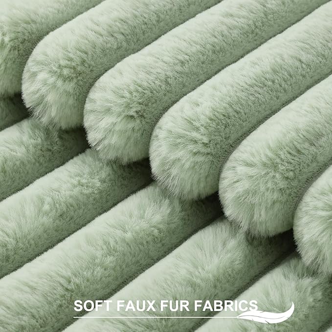 Pallene Faux Fur Plush Throw Pillow Covers 22x22 Set of 2, Luxury Soft Fluffy Striped Decorative Pillow Covers for Sofa, Couch, Living Room, Sage Green