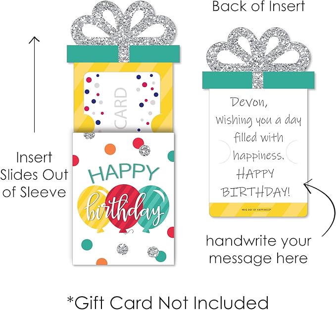 Big Dot of Happiness Colorful Happy Birthday - Birthday Party Money and Gift Card Sleeves - Nifty Gifty Card Holders - Set of 8