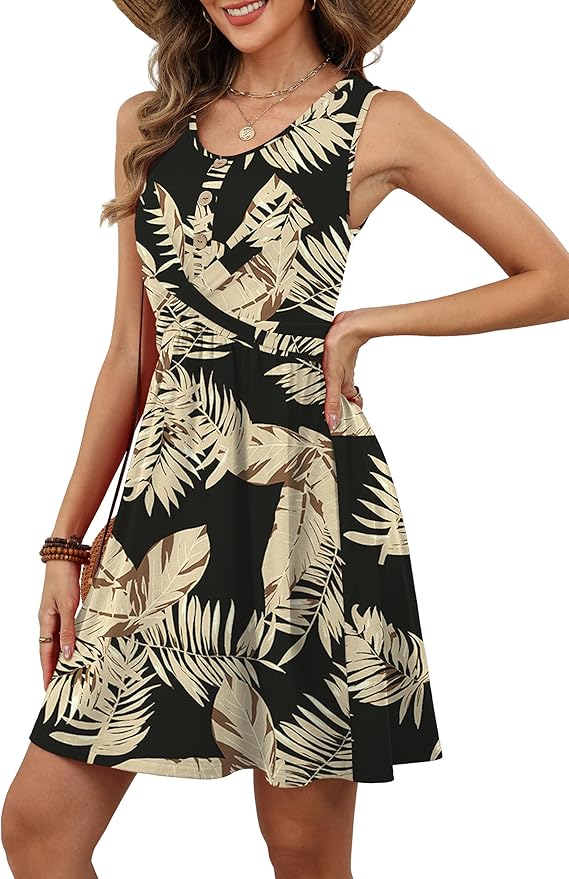 OFEEFAN Summer Dresses for Women Beach Fashion Sundresses Babydoll Dress Button Down Boho Dresses Cute Cross