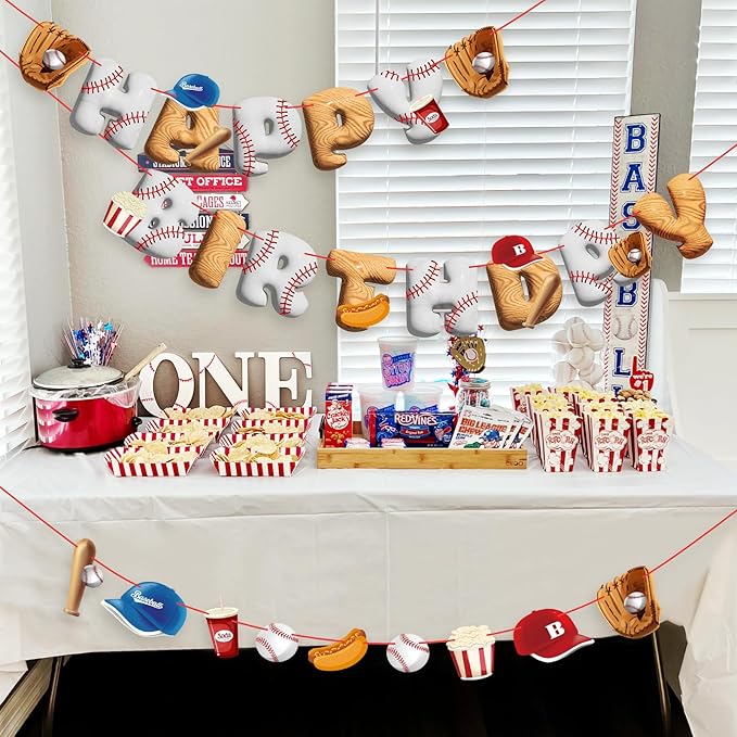 Pre-Strung Baseball Birthday Decorations, Baseball Happy Birthday Banners, Pre-Assembled Sports Banners Decorations