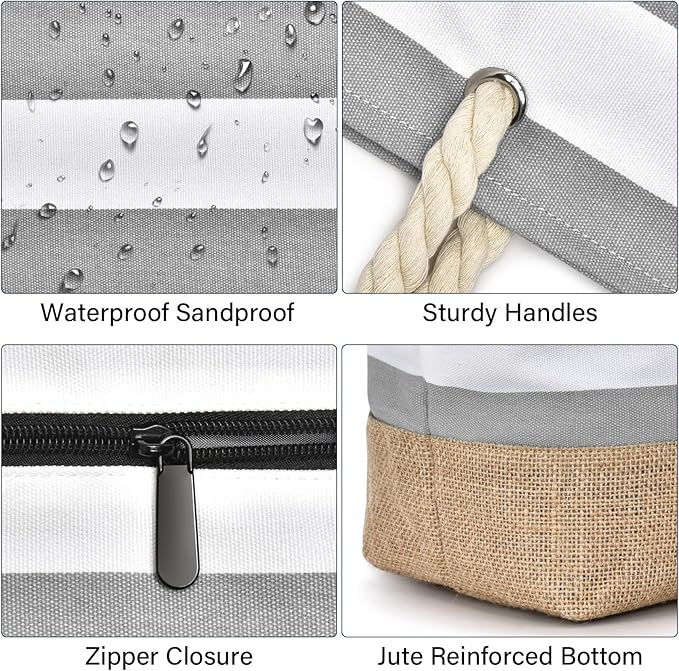 Becokan Beach Bags for Women Large Canvas Beach Tote Bag Beach Bags Waterproof Sandproof Swim Pool Bag Travel Essentials