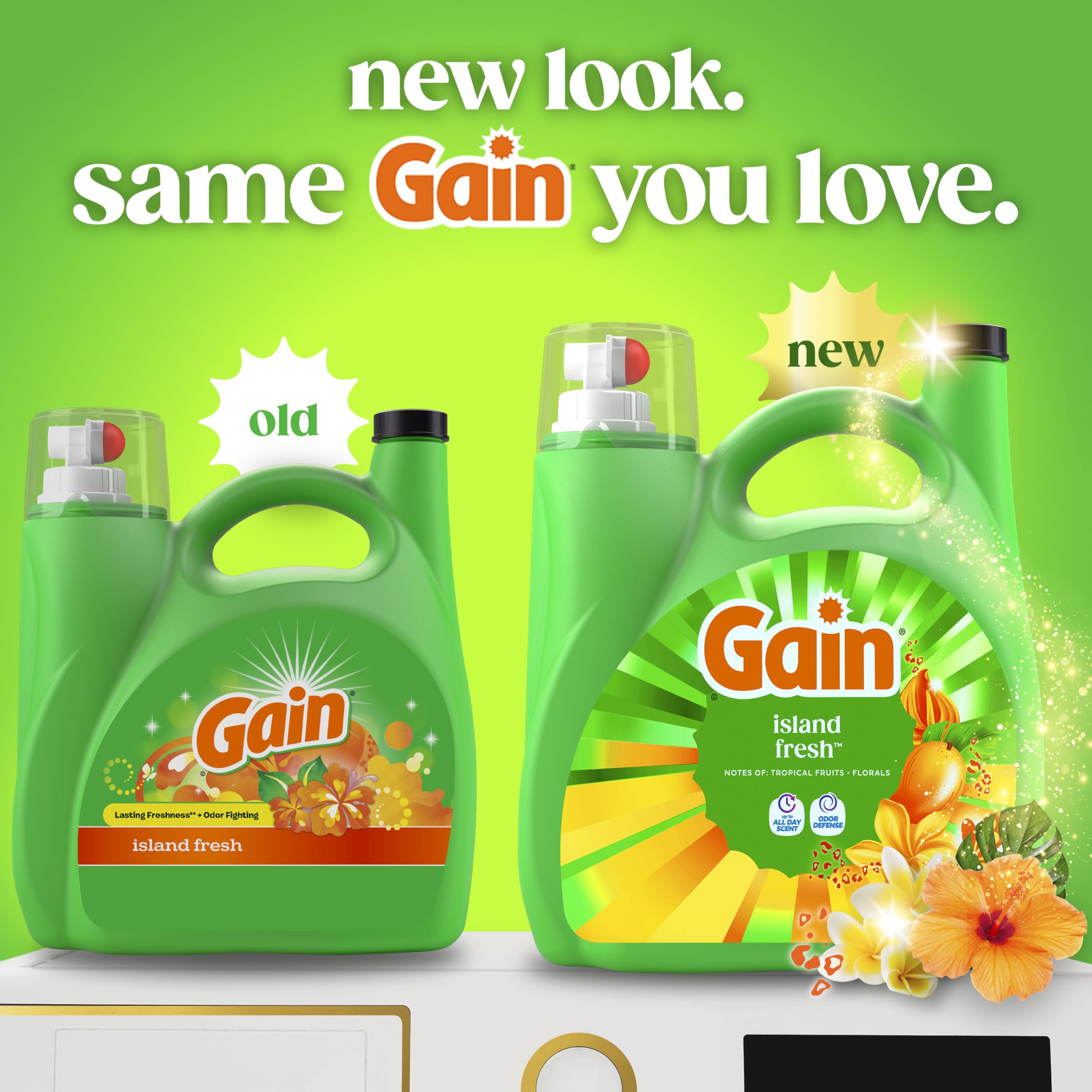 Gain Liquid Laundry Detergent, With Odor Defense, Island Fresh Scent, Laundry Soap For HE Washing Machines, 132 fl oz, 100 Loads (Packaging May Vary)