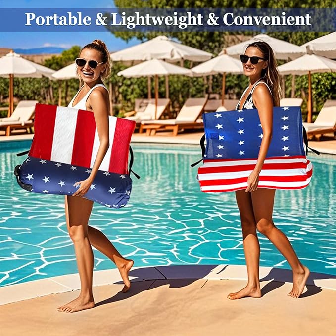 2 Pack 4th of July Inflatable Pool Floats Chair, 250th Anniversary American Flag Adjustable Pool Chair Lounger for Adults Heavy Duty, Blow Up Floating Swimming Water Chairs for Party Summer Lake Fun